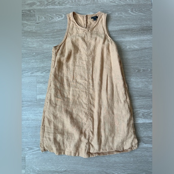 Jcrew linen back button shift dress - size small, camel - Picture 2 of 3